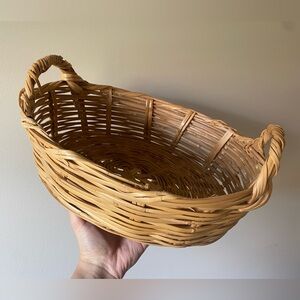 Vintage Rattan Basket Woven Cane Wicker Boho Cottage Farmhouse Decor